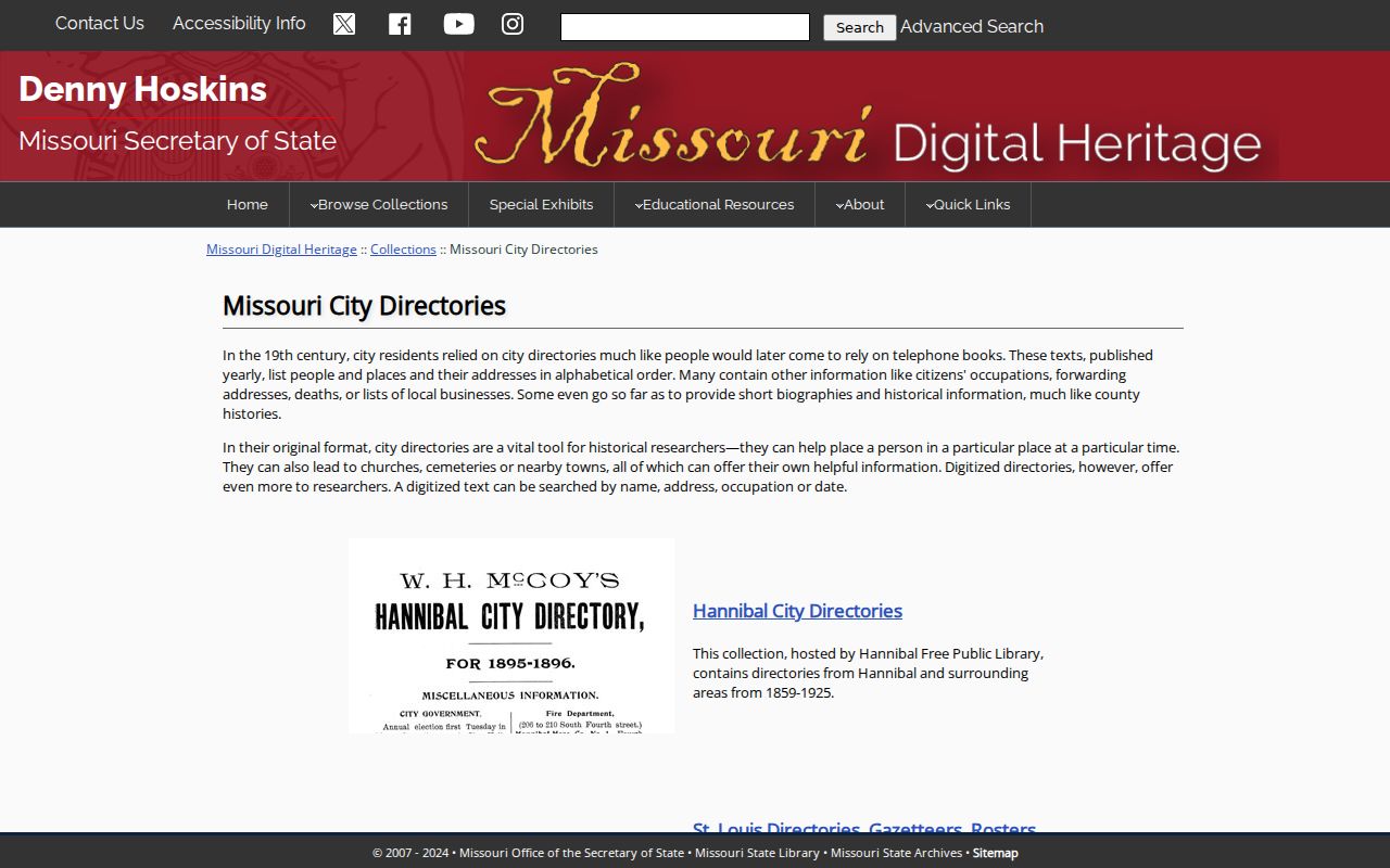 Clay County city directory research through Missouri Digital Heritage