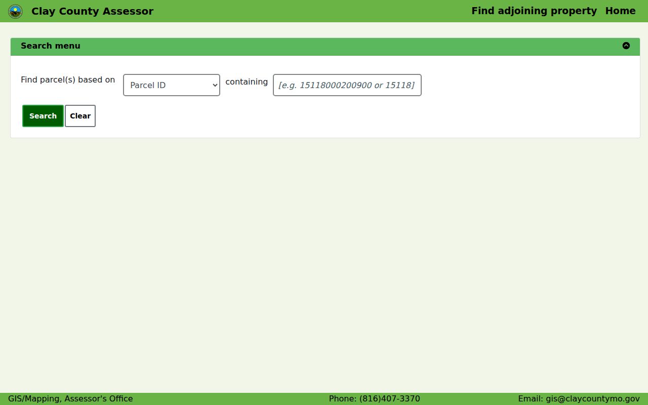 Clay County residents directory parcel search interface