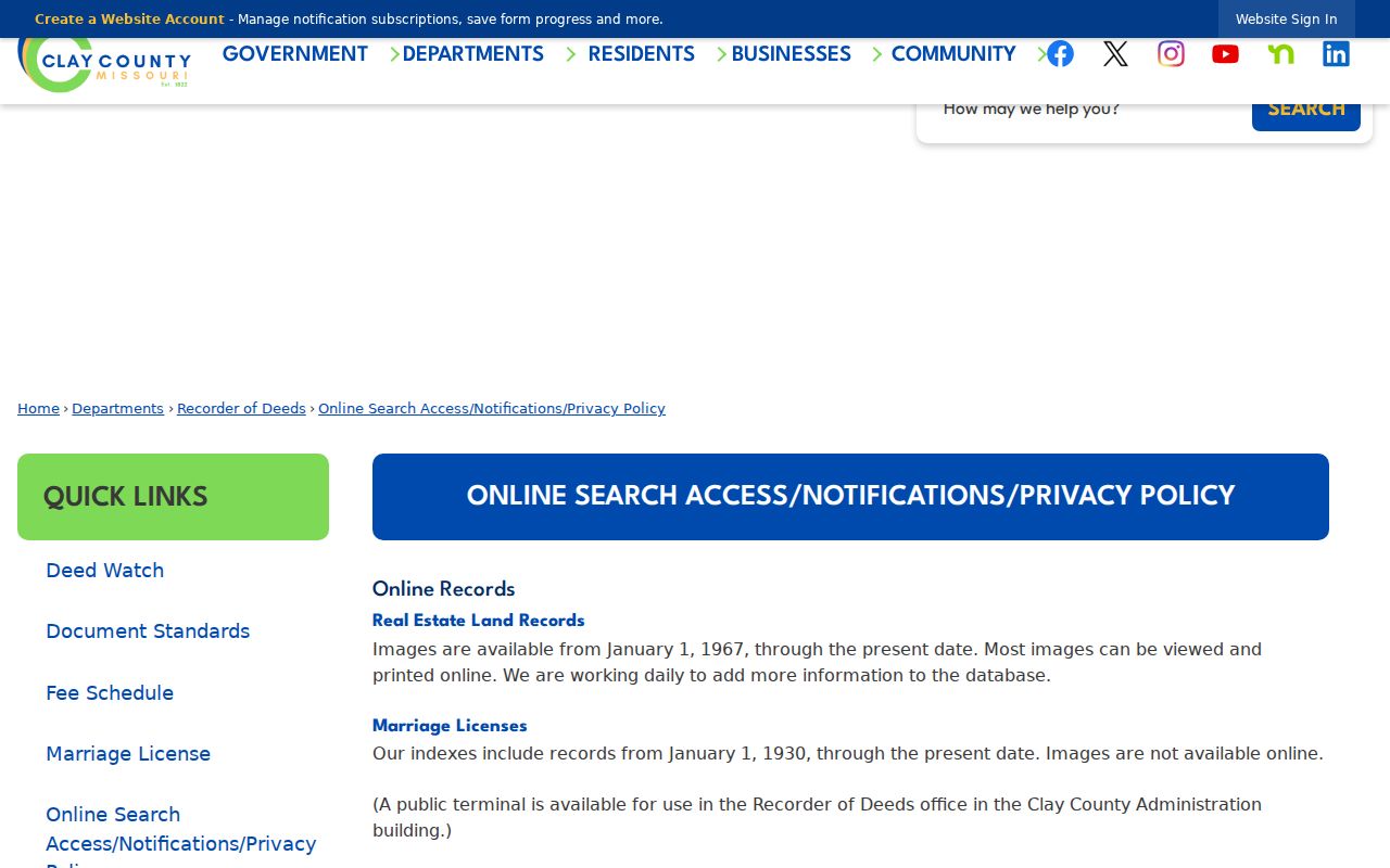 Clay County previous residents research through Recorder online access information
