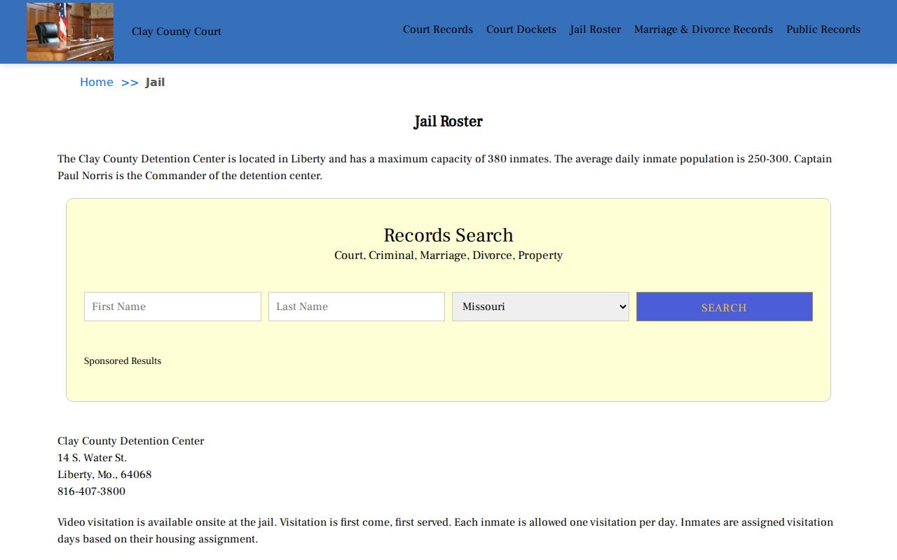 Clay County resident lookup detention roster search area