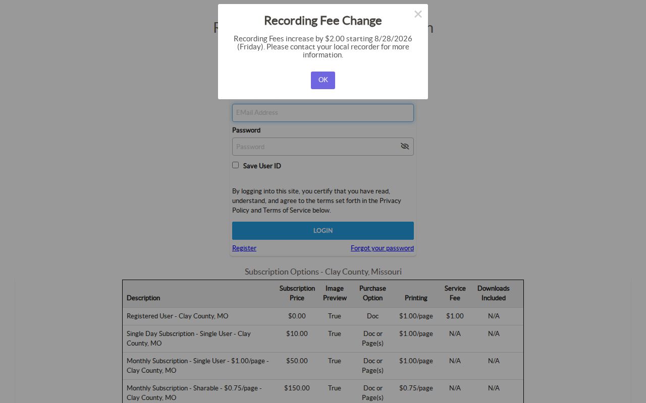 Clay County street directory Recorder deed index login